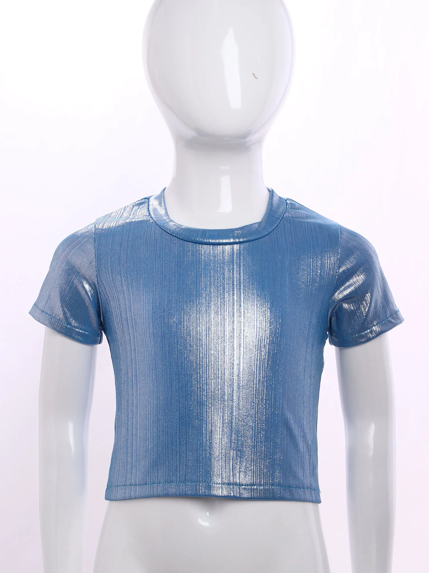 Child Kids Girls Shiny Sequins Shirt T-Shirt Sparkly Loose Jazz Hip Hop Dance Top Blouse Stage Performance Costume Dancewear