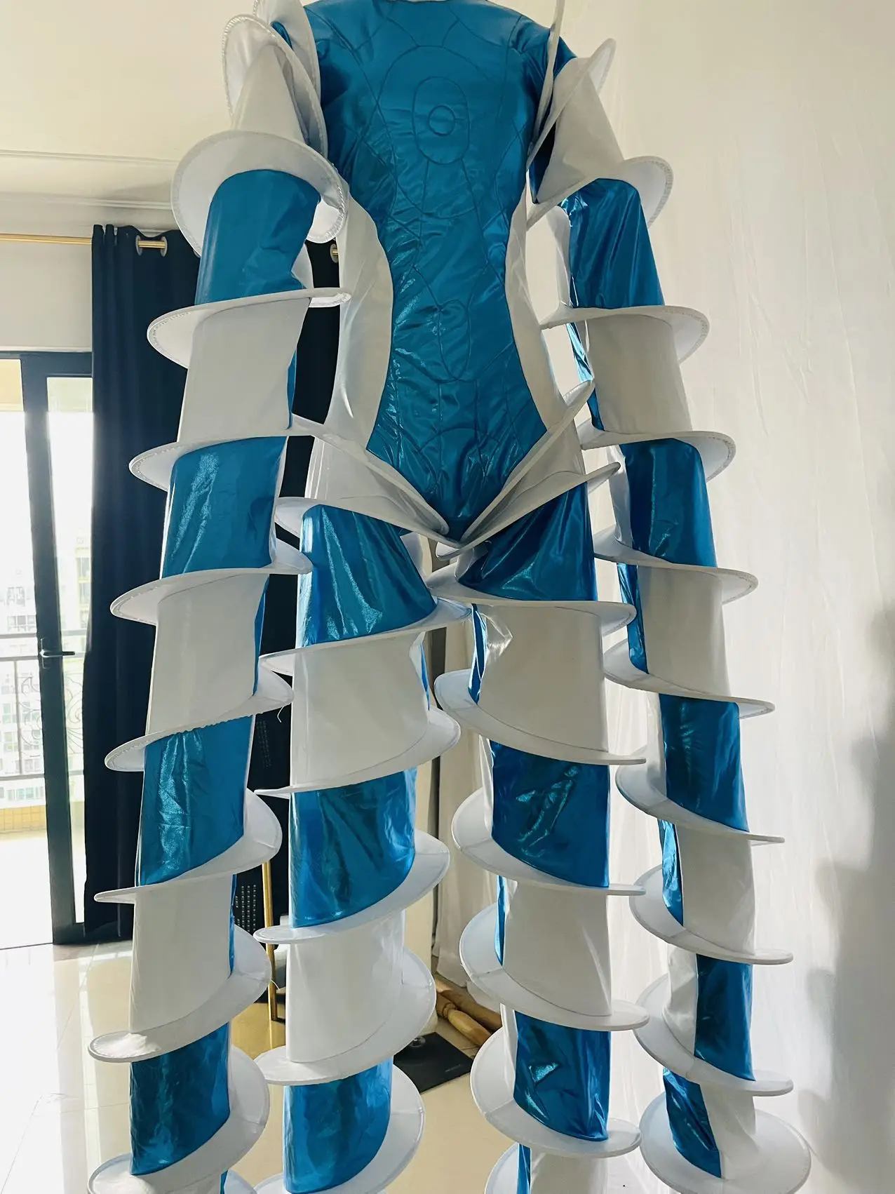 Stilts Walker Blue and white Halloween Events Holiday Rhinestone Dress Celebrate Party Show Dancer Show Mask Costume