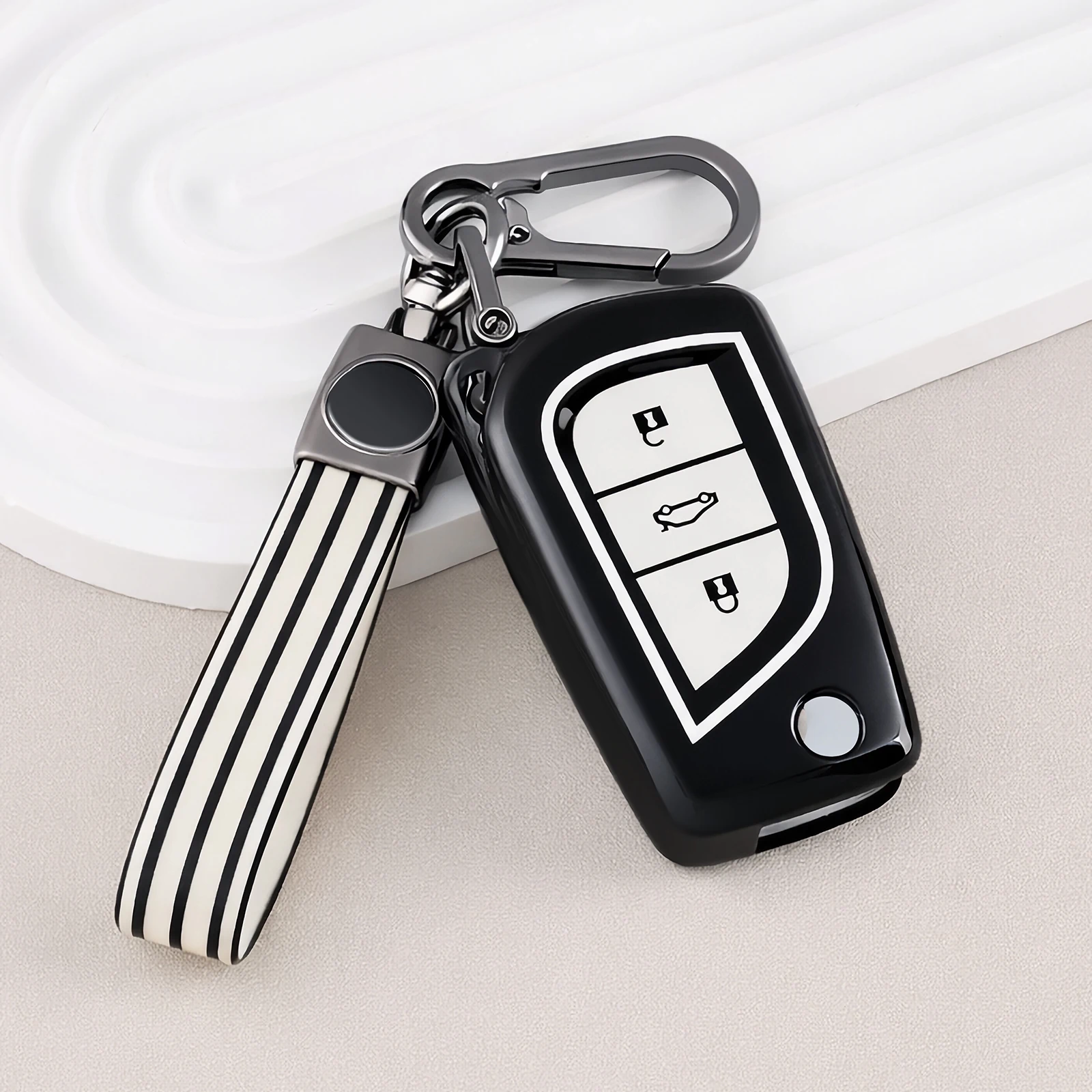 Car Key Case Cover for Toyota Corolla Camry Levin Reiz Highlander RAV4 Yaris Remote Key Holder Shell with TPU Keychain