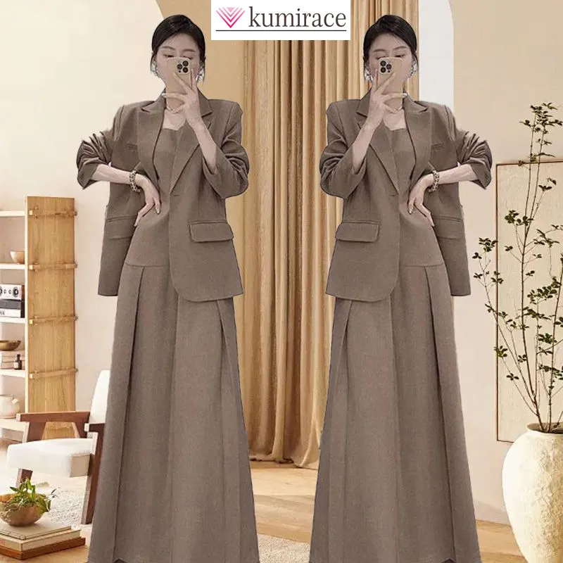 

Fashion Women's Set Autumn/Winter Korean Edition High End Light Luxury Luxury High Sense Suit Strap Dress Two Piece Set