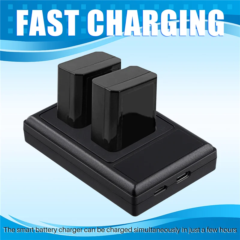 شاحن بطارية مزدوج LCD كامل USB لكاميرا سوني NP-FW50/BN1/BX1/FM50/FZ100/بطارية مع كابل منفذ من النوع C