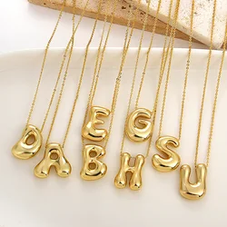 Chunky Gold Plated Copper Collares Pendant Chubby Alphabet Balloon Initial Letter Necklace for Women Men Jewelry Gifts