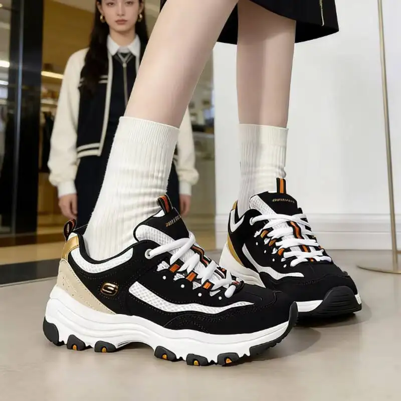 Skechers D Lites Women Chunky Sneakers Comfort Platform Casual Breathable Walking Shoes 8730066-BKGD Latest model