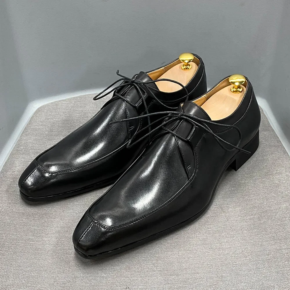 Mens Formal Genuine Cow Leather Oxford Shoes Pointed Toe Social Male Wedding Dress Mixed Colors Lace Up Daily Office Men Shoes