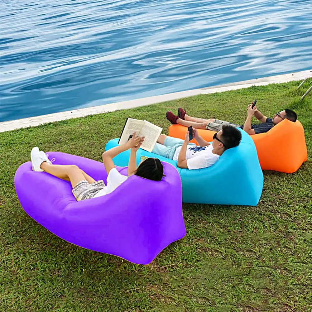 Versatile Inflatable Lazy Sofa  Soft Solid Color Air Mattress  Sleeping Bag Inflatable Air Lazy Sofa