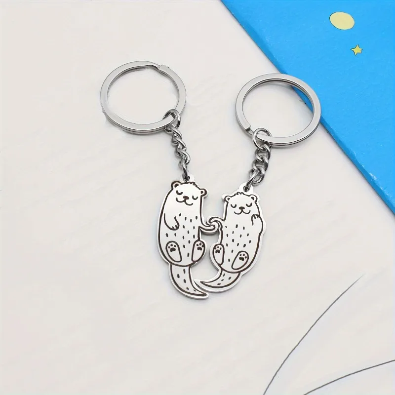 Two Cute Otter Shape DIY Keychains for Men and Women Fashionable Animal Pendant Versatile Car Keychain Holiday Exquisite Gifts