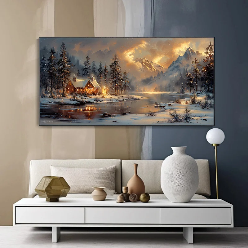 

Frameless Modern Abstract Snowy Canvas Art Large Size Landscape for Living Room, Bedroom, Hallway Decor Home Decor 2D Flat