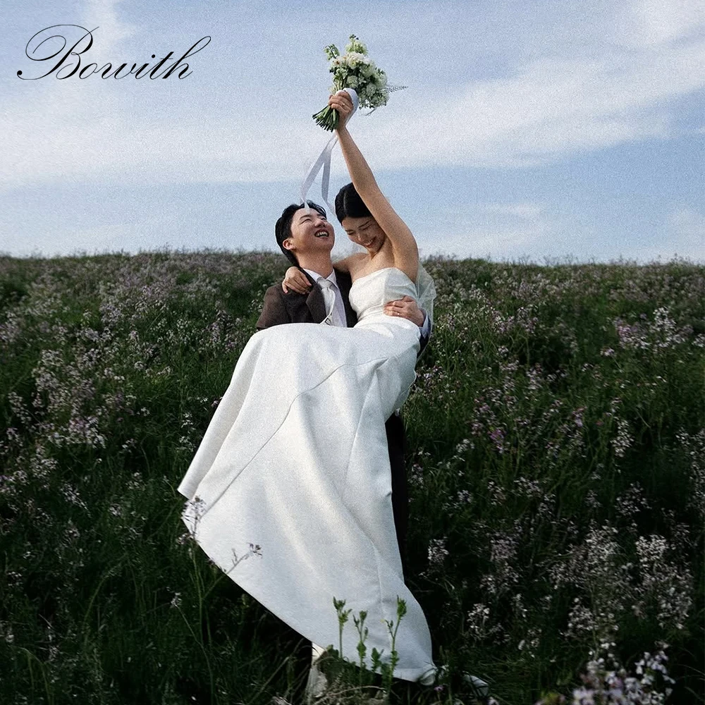 

Bowith Strapless Korean Wedding Dresses 2025 Satin Bridal Gown Customized Simple Elegant Wedding Snap Dress Reception Dresses