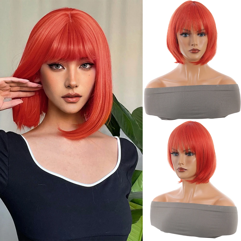 

Bob Wig With Bangs 12 Inch Short Bob Wig For Women Hair Daily Costume Light Yaki Straight Synthetic Hair Bob Wigs Heat Resistant