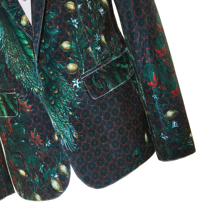 

Новый мужской люксовый пиджак 2026 года, зеленый пиджак с цветочным принтом, костюмный пиджак для банкетов и свадеб, верхняя одежда для вечеринок и выпускных балов