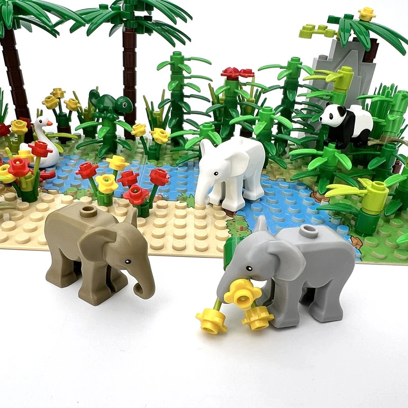 City Zoo Wildlife Animals Scene Building Blocks Goats Wolfs Elephants Spotted Deer Owl Camels Mini Model DIY Bricks Toys T07