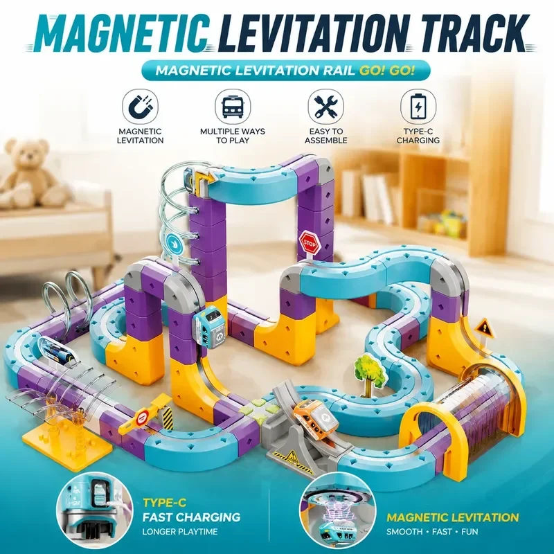 Magnetic Building Blocks Track Car Variable Assembled Track Puzzle Educational Toy For Adult Family Interactive Game School Gift