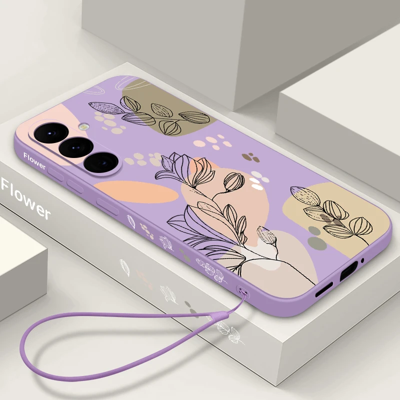 Creative Flower Lanyard Case For Samsung Galaxy S24 S25 S23 S22 Ultra S21 S20 FE A56 A52 A53 A54 A15 A35 A55 5G Soft Cover Coque