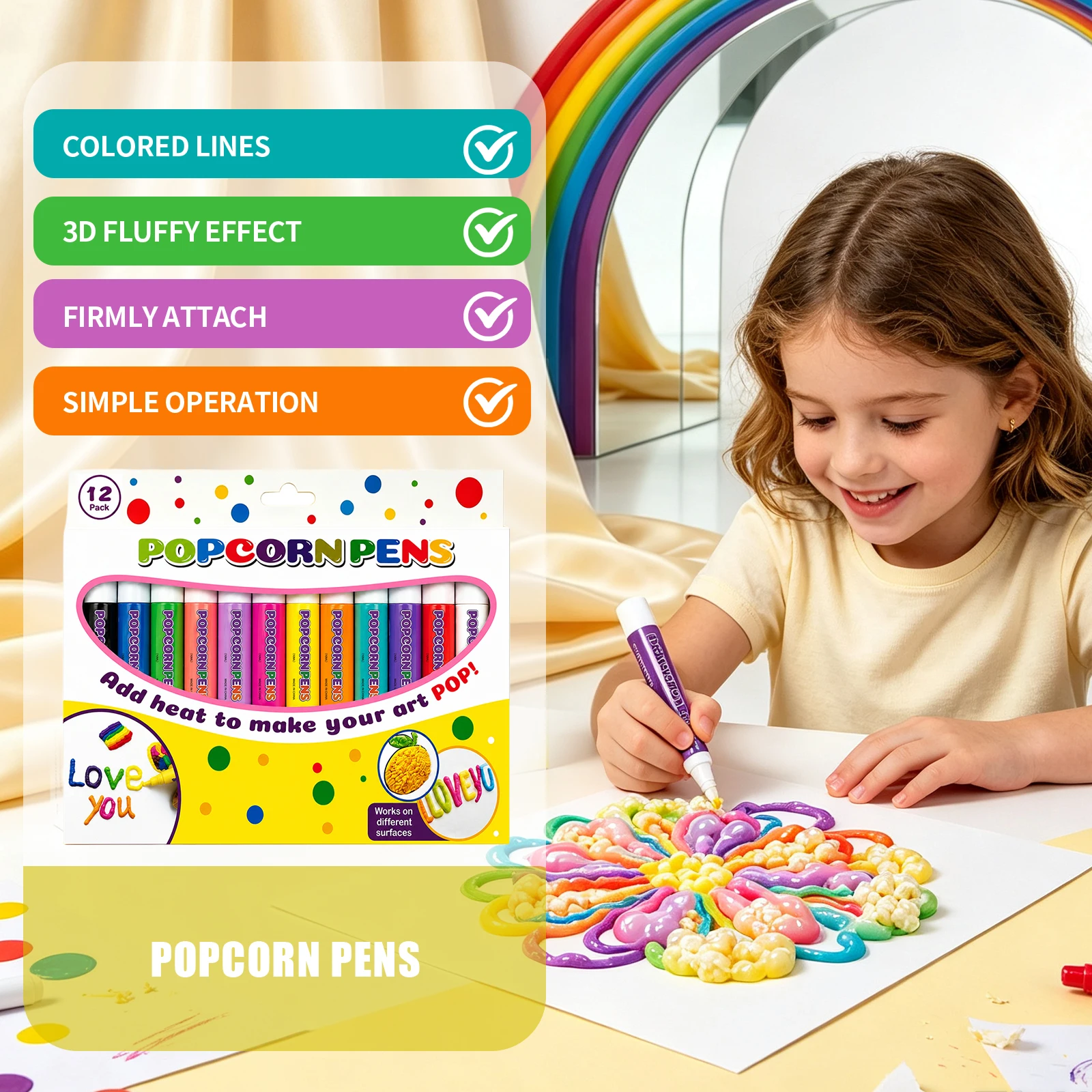 Kids Puff Effect Marker Set Thermal Swell Painting DIY Hand‑Making Graffiti 12 Colorful Art Children Present Pop Art Bubble Pens