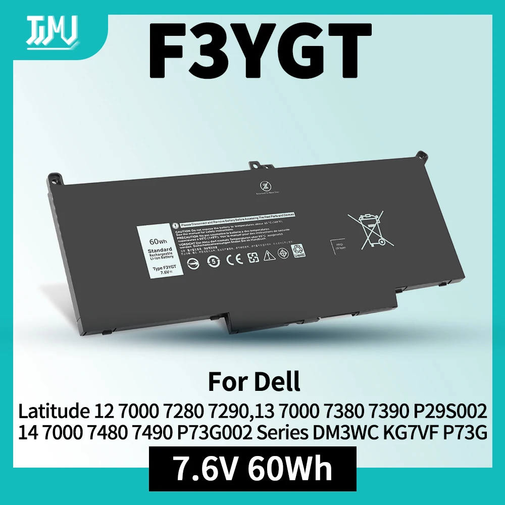 

F3YGT 60WH Latitude 7480 7490 Battery 2X39G for Dell Latitude 12 7000 7280 7290/13 7000 7380 7390 P29S002/14 7000 P73G002 P73G