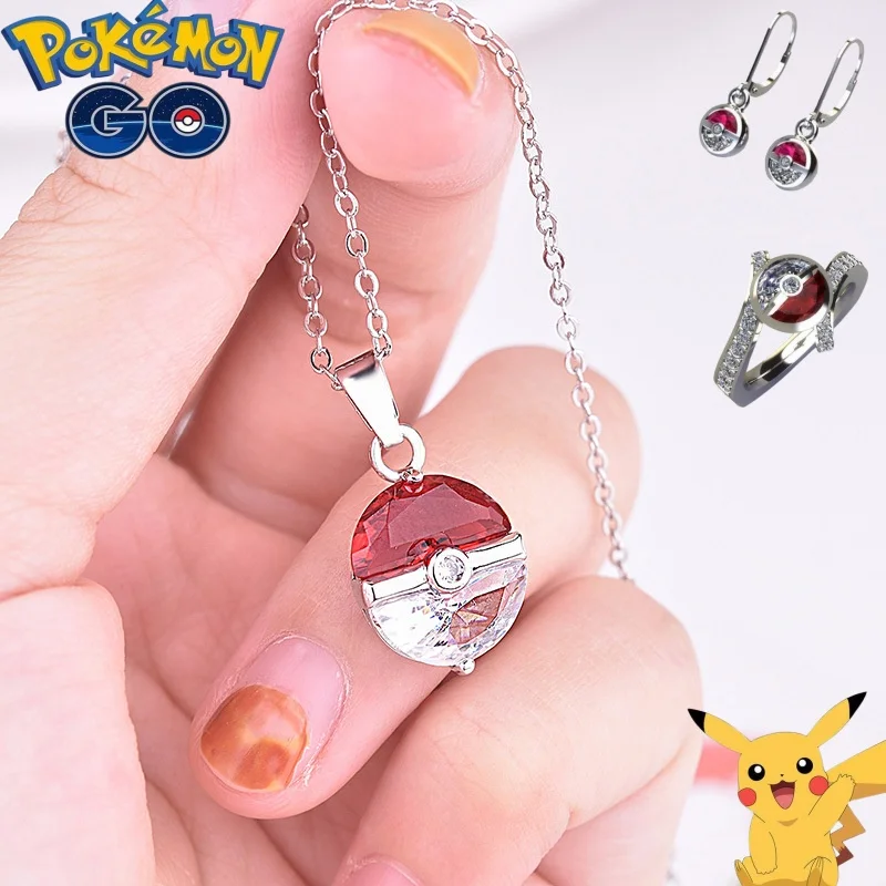 Pokemon Genie Ball Red and white ball pendant European and American creative cartoon fashion engagement ring earrings