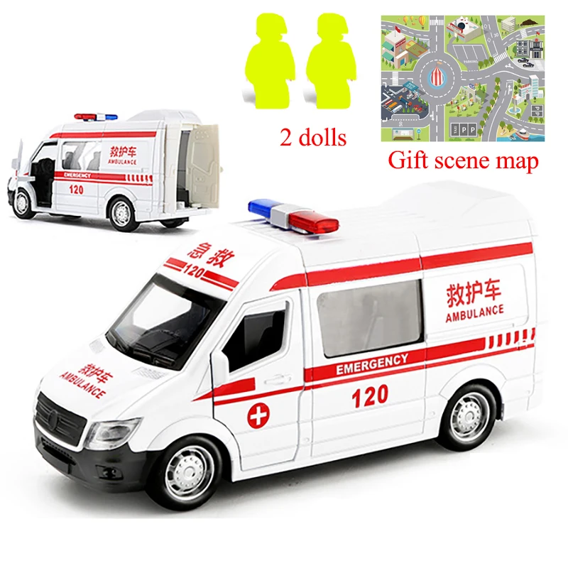 High quality boy ambulance toy car alloy simulation model children 3 years old 6 car inertia model toys gift map