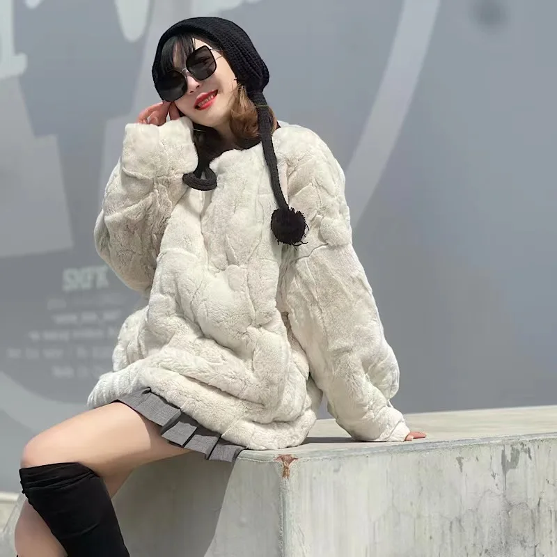 Real Rex Rabbit Fur Coats sweater autumn and winter love loose pullover long sleeved lazy Fur Sweater ins 2022 New hot sale