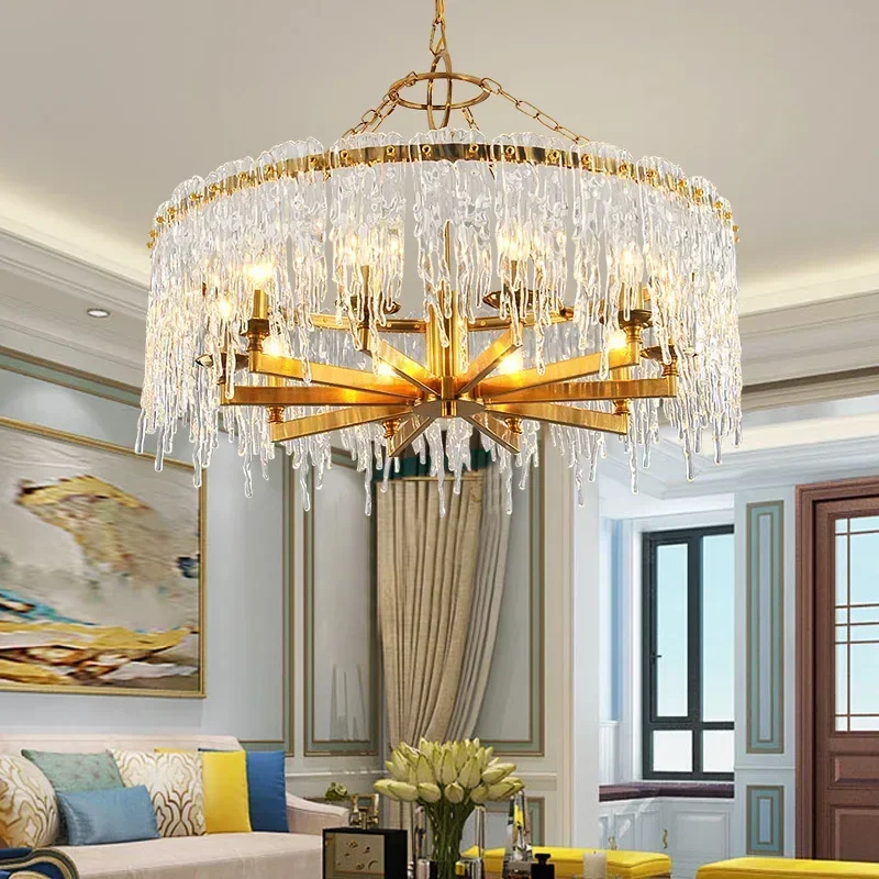 Modern Gold LED Pendant Light Adjustable Cord Hanging Chandelier for Living Room Indoor Home Decoration 110V