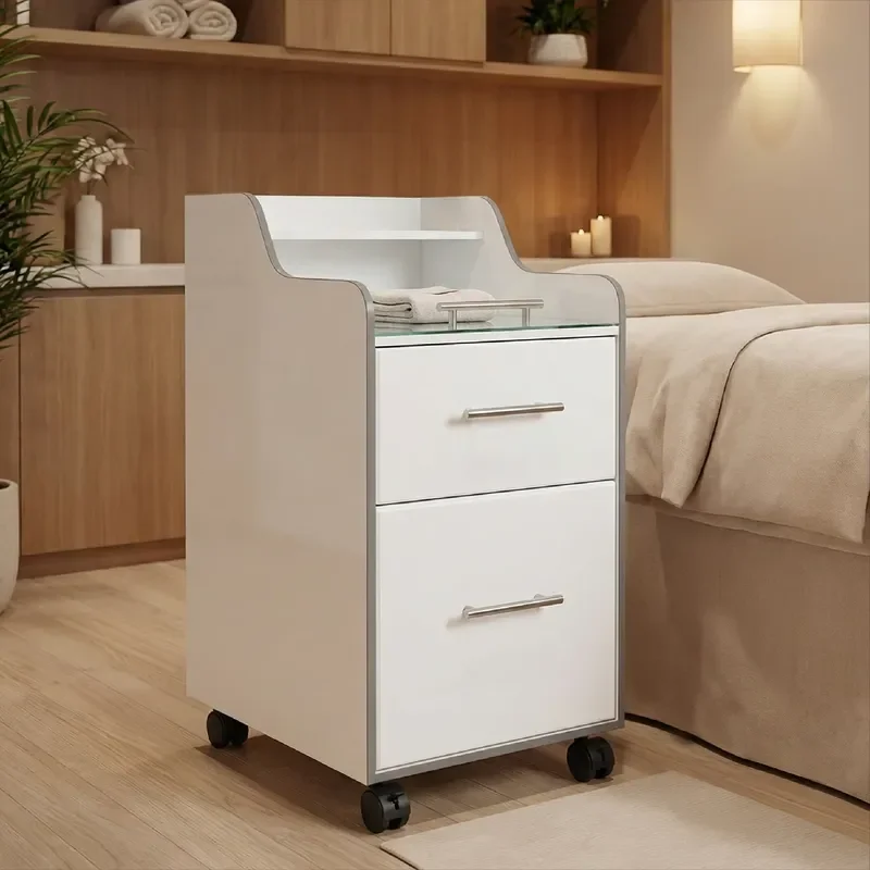 Rolling Spa Salon Trolley Mobile Storage Cabinet with Lockable Wheels