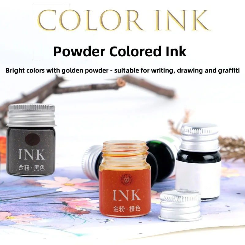 Goldene Pulverfarbene Füllfederhaltertinte 15ml Sternenhimmel-Glitzerpulver zum Färben, Malen, Kalligraphie-Übungen, Farbige Tinte – Detail 7