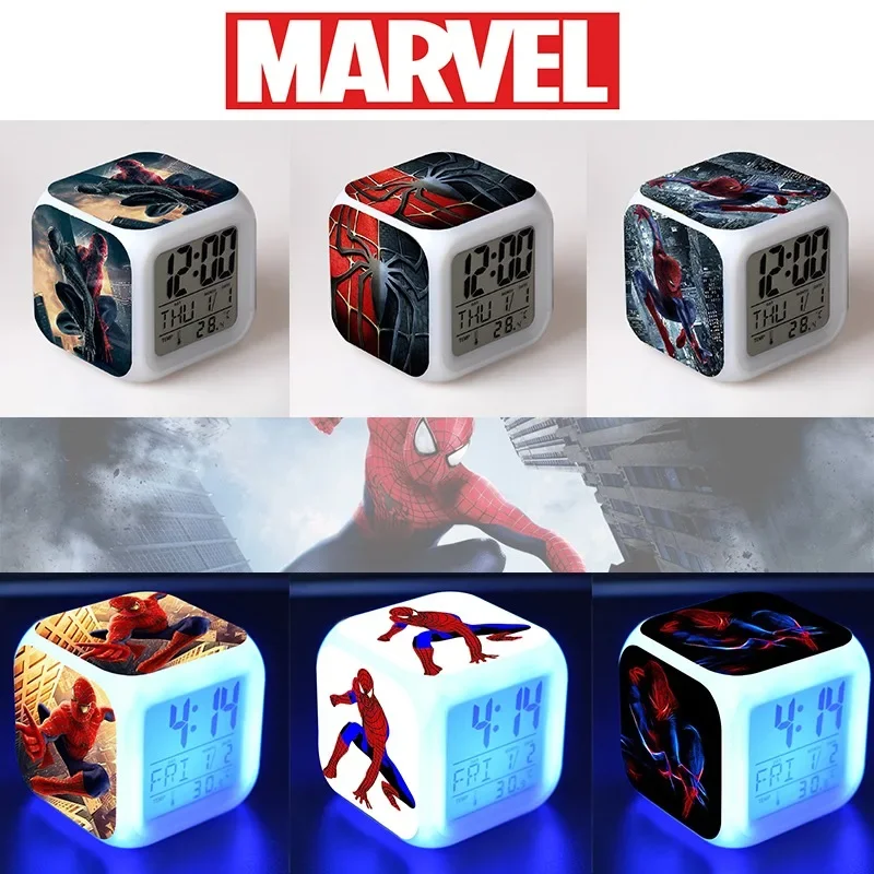 Marvel Colorful Alarm Clock Spider-Man Alarm Clock Cartoon Creative Colorful Mood Glowing LED Quad Alarm Clock Gifts Wholesale