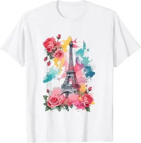 Eiffel Tower Paris France Flowers Floral Europe Graphic T-Shirt