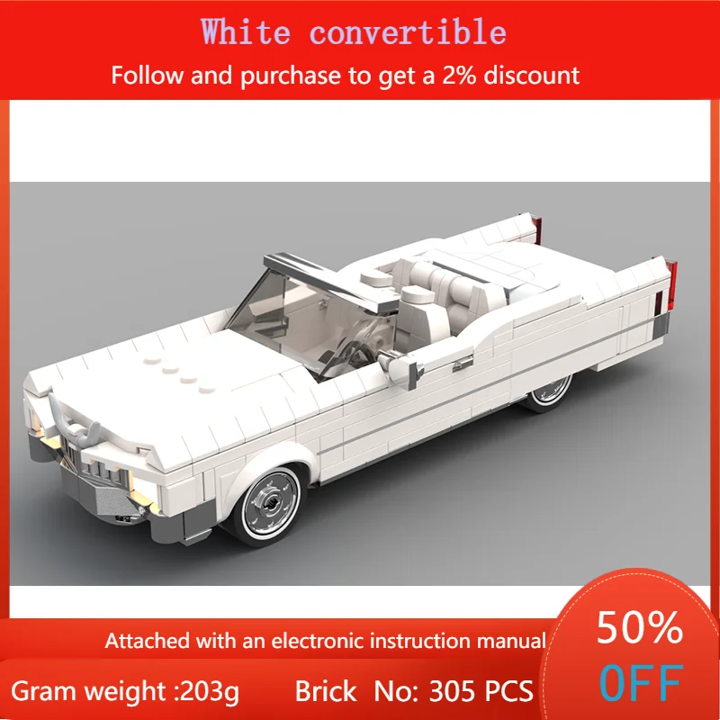 305 Parts Building Block Model MOC White Convertible Car Creative Toy For Boys Adults Kids Christmas Birthday Gift