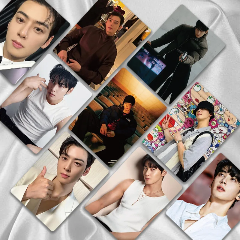 50 pçs/set kpop cha eunwoo laser photocards lados duplos moda ins lomo cartões selfie cartões postais fãs coleção de aniversário presentes