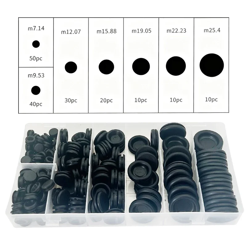 170PCSDustproof Flame Retardant Rubber Grommet Kit Insulat Hole Plug M7.14/M9.53/M12.07/M15.88/M19.05/M22.23/M25.4 Multiple Size