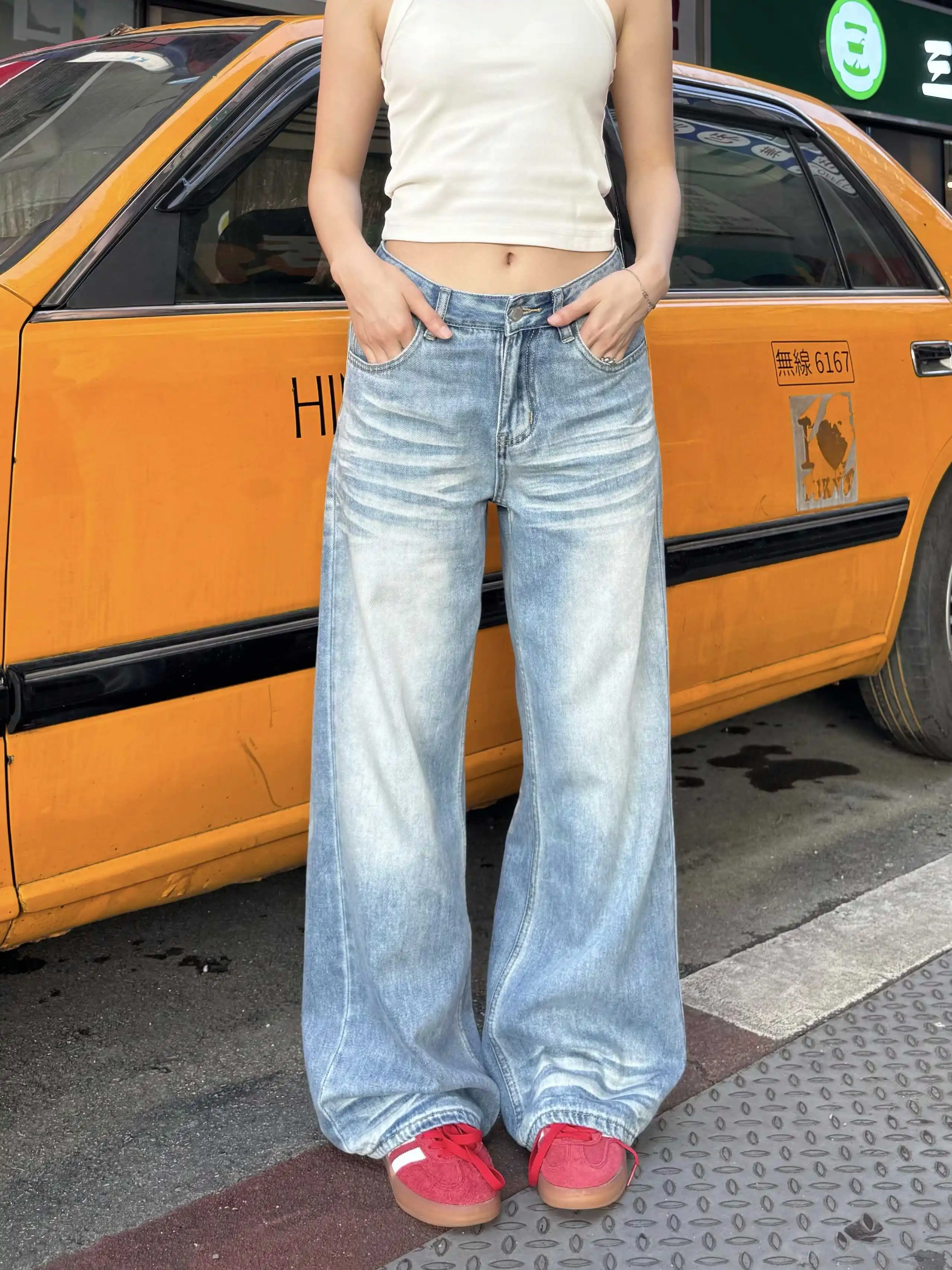 Damskie spodnie jeansowe na jesień i zimę 2025, styl amerykański retro Y2K, szerokie jeansy baggy, niski stan, wybielane, Harajuku, kowbojskie, klasyczne japońskie, nowe.