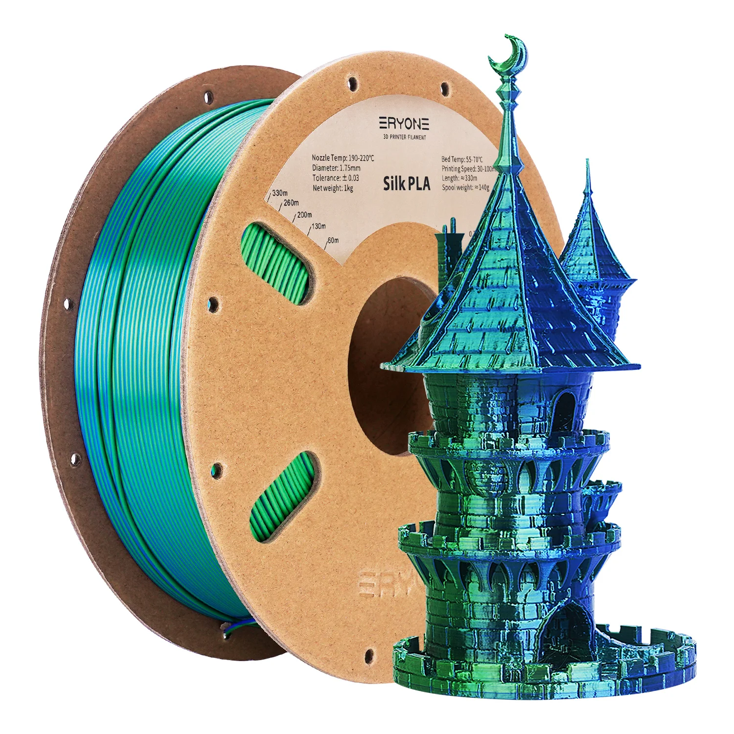 Promocja ERYONE Nowy dwukolorowy filament matowy jedwabisty PLA do drukarek 3D FDM, zmieniający kolor, 1.75mm ±0.03, szybka dostawa — zdjęcie produktu 7