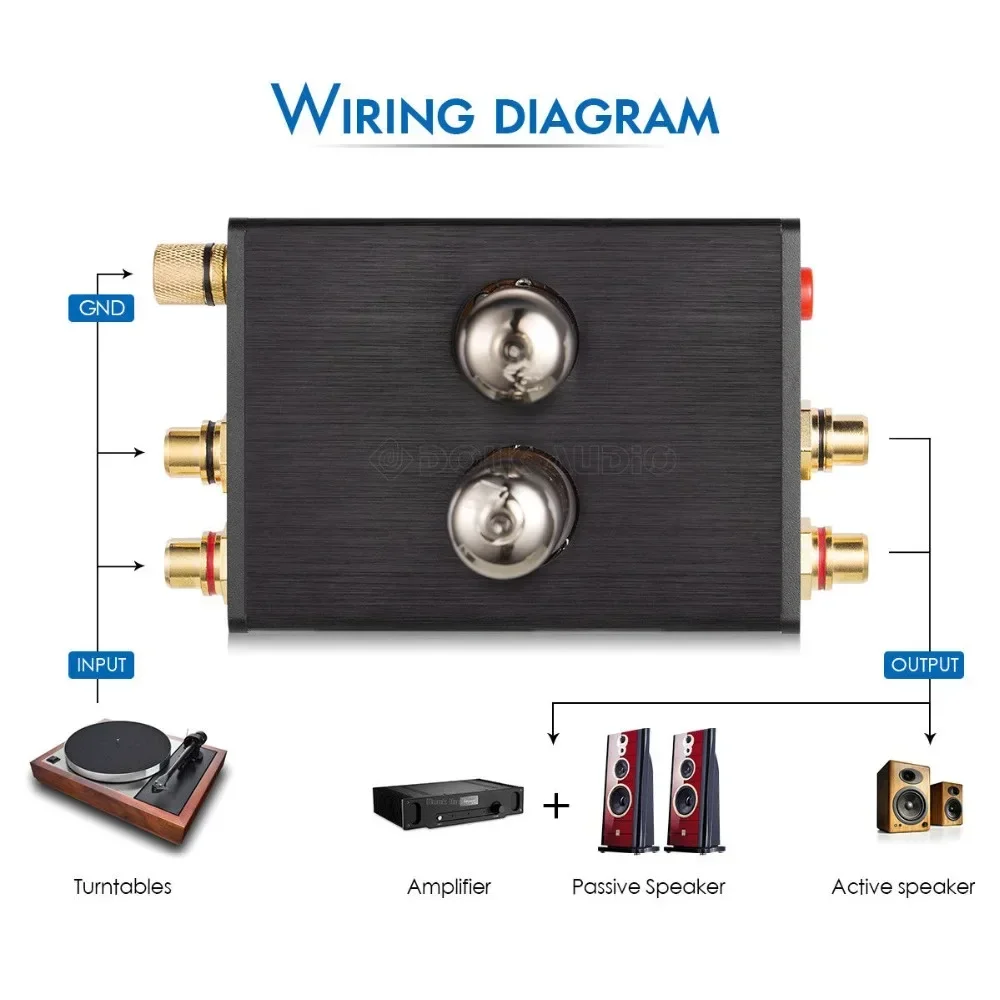 Douk Audio HiFi Vacuum 6J5 Tube MM Phono Preamp Stereo Mini Turntable Phonograph Preamplifier For Vinyl Record Player