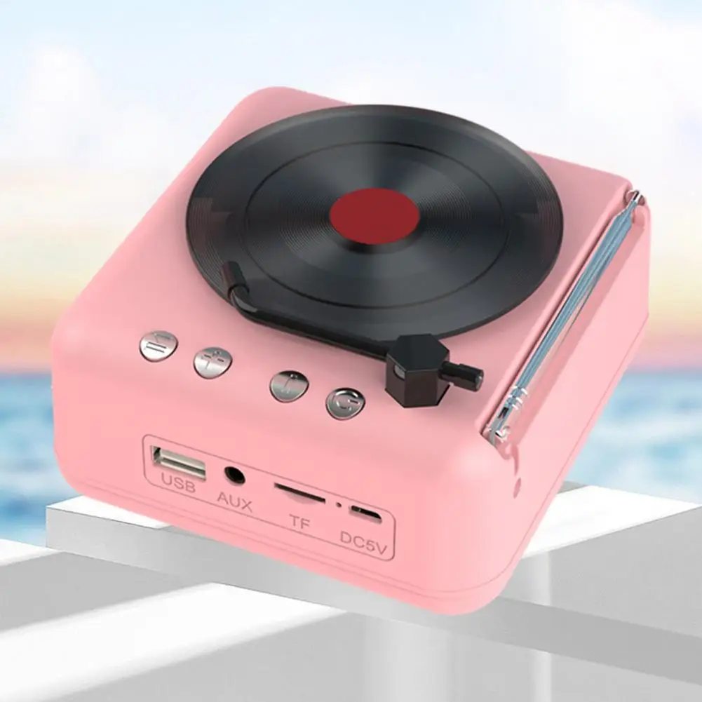 ブルートゥース5.0と互換性のあるビニールデザインのスピーカー,レトロスタイルのミニステレオサウンド,多機能