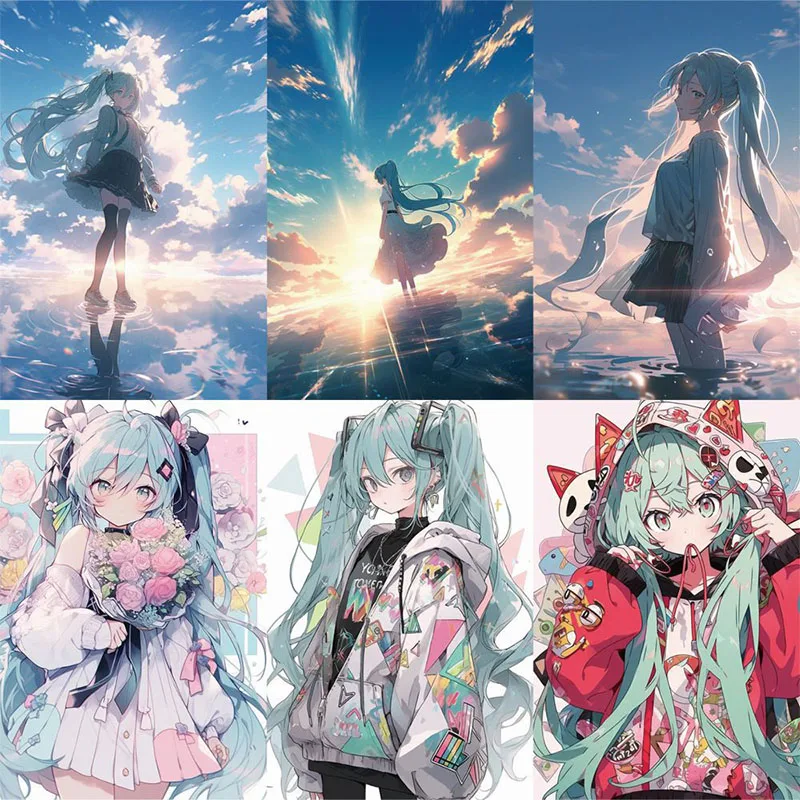 Bandai 63PCS Kawaii Hatsune Miku  Stickers Phone Trunk Refrigerator Waterproof Anime Stickers Anime Figure Image Toys Sticker