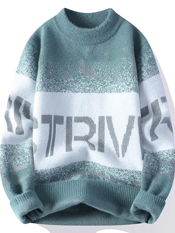 남성용 라운드넥 니트웨어 긴팔 자수 캐주얼 패션 이너웨어 가을 겨울 청소년 학생용 보온 상의