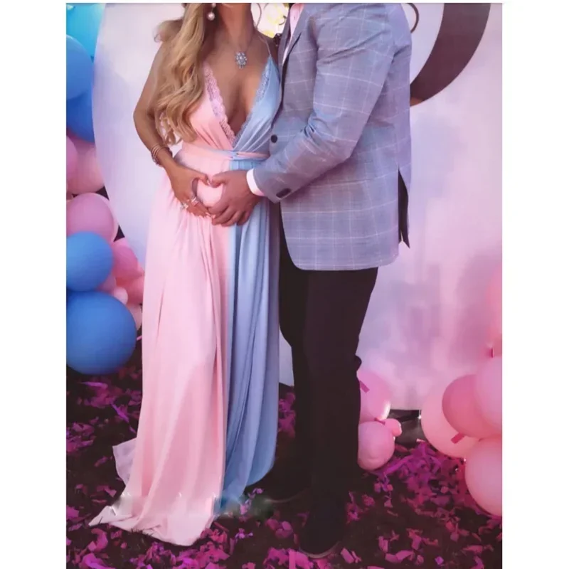 유행 스티치 메쉬 임신 한 여성의 민소매 레이스 드레스 출산 여성 사진 소품 우아한 가운