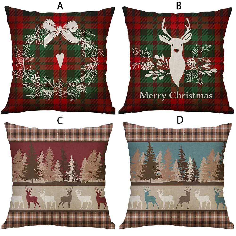 Farmhouse Christmas Pillow Covers 40x40cm Winter Holiday Decorations Xmas Rustic Throw Cushion Case for Sofa Couch Home Decor