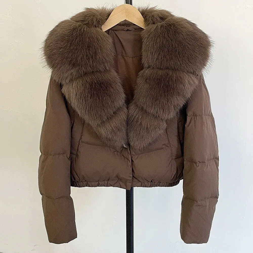 Faux Fur Collar Puffer Jacket Fashion Fake Fur Women Fur Coat Eco-friendly Winter Short White Duck Down Jacket Warm Clothing