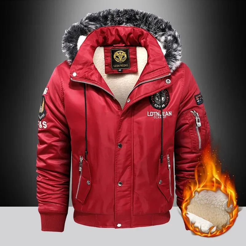 Thick Warm Autumn Winter Parka Men Fleece Hooded Men Winter Jacket Embroidery Bomber Jackets Mens Velvet Casual Warm Coat