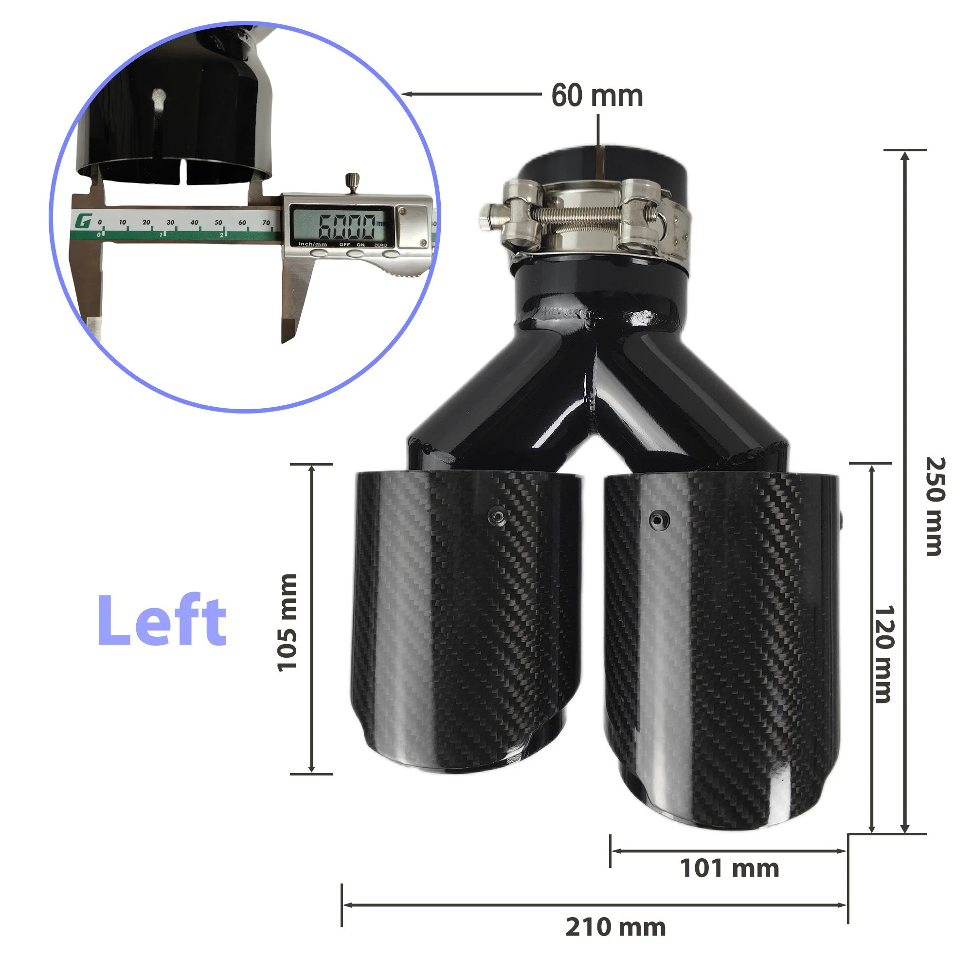 Car Carbon Fiber Glossy Muffler Tip Y Shape Double Exit Exhaust Pipe Mufflers Nozzle Decoration Universal Stainless Black image 3