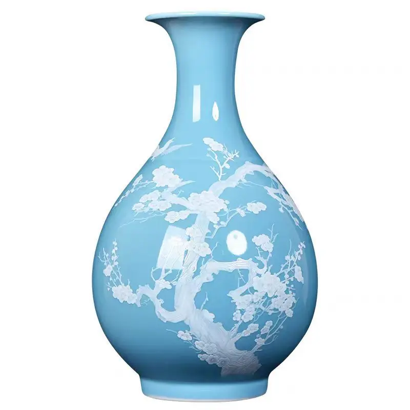 Jingdezhen New Chinese Ceramic Vase Joyful Decoration Pink Blue Porcelain Vase Living Room Ornaments Home Gift