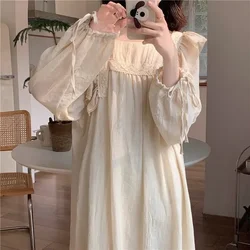 Vintage Women's Sleepwear Princess Dress Royal Style Cotton Square Neck Pajamas Sleepshirts Hollow out Lace Nightgowns Nightwear