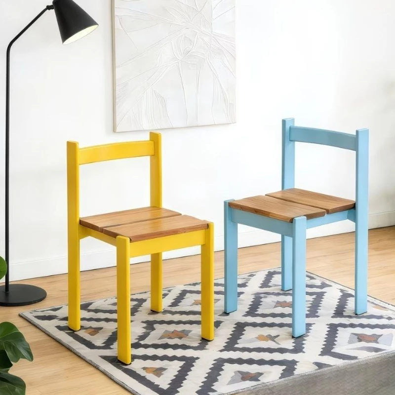LTT solid wood stackable dining chair, single household backrest leisure chair, dopamine dining table chair