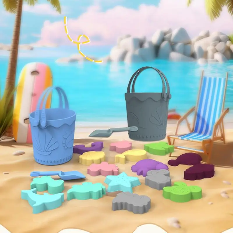 Ensemble de jouets de plage en silicone pour enfants, bac à sable avec sac en filet portable, jouets de sable d'extérieur pour enfants