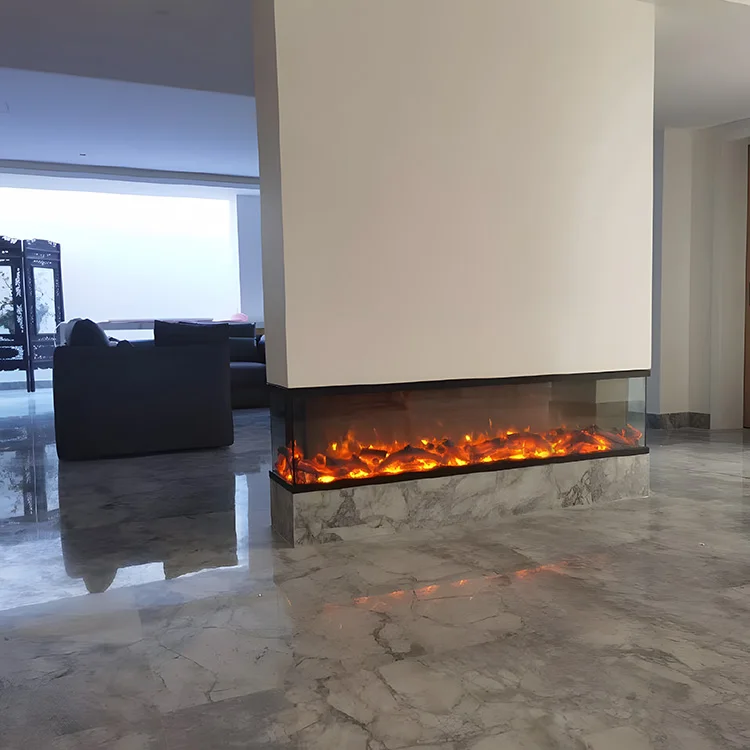 3-Sided Glass Electric Fireplace, 2000mm Tempered Glass LED Flame Heater, Modern Remote Control, Indoor Decorative Log Fireplace