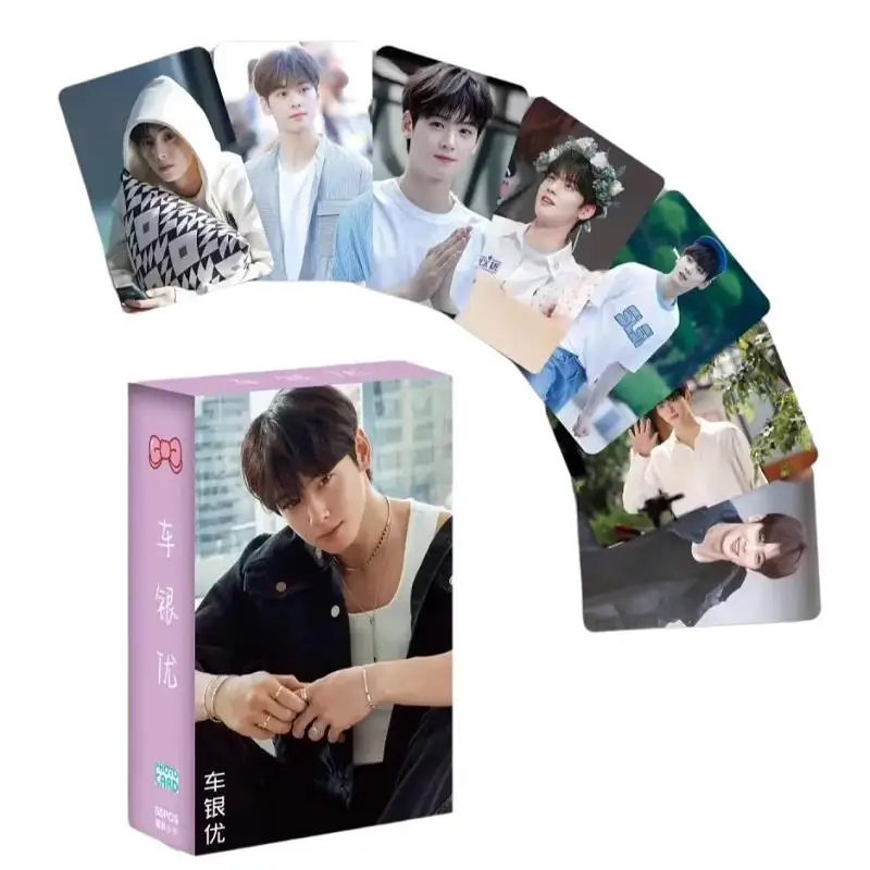 55PCS Cha Eun‑woo Holographic LOMO Photocards Set, Korean Star Fans Collectible Gift