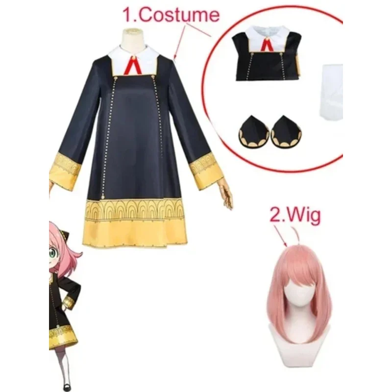 New 3 Piece Anime spy X family Anya Faker costume cosplay woman dress black uniform set full Halloween Carnival party dresses