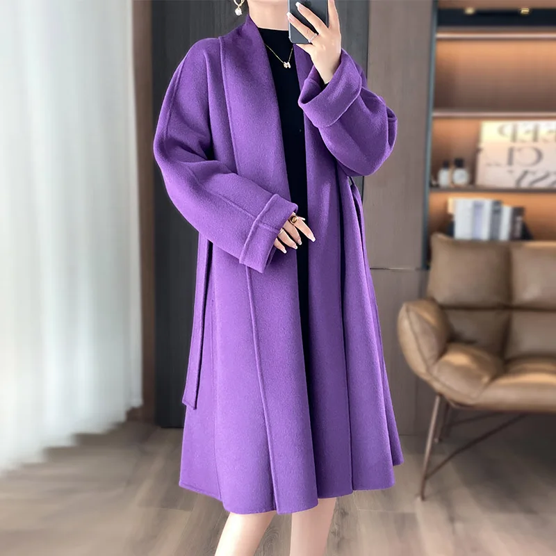 2025 Women's 100% Cashmere Thick Double sided Long Jacket Classic Multi functional Fashion Suitable for Business