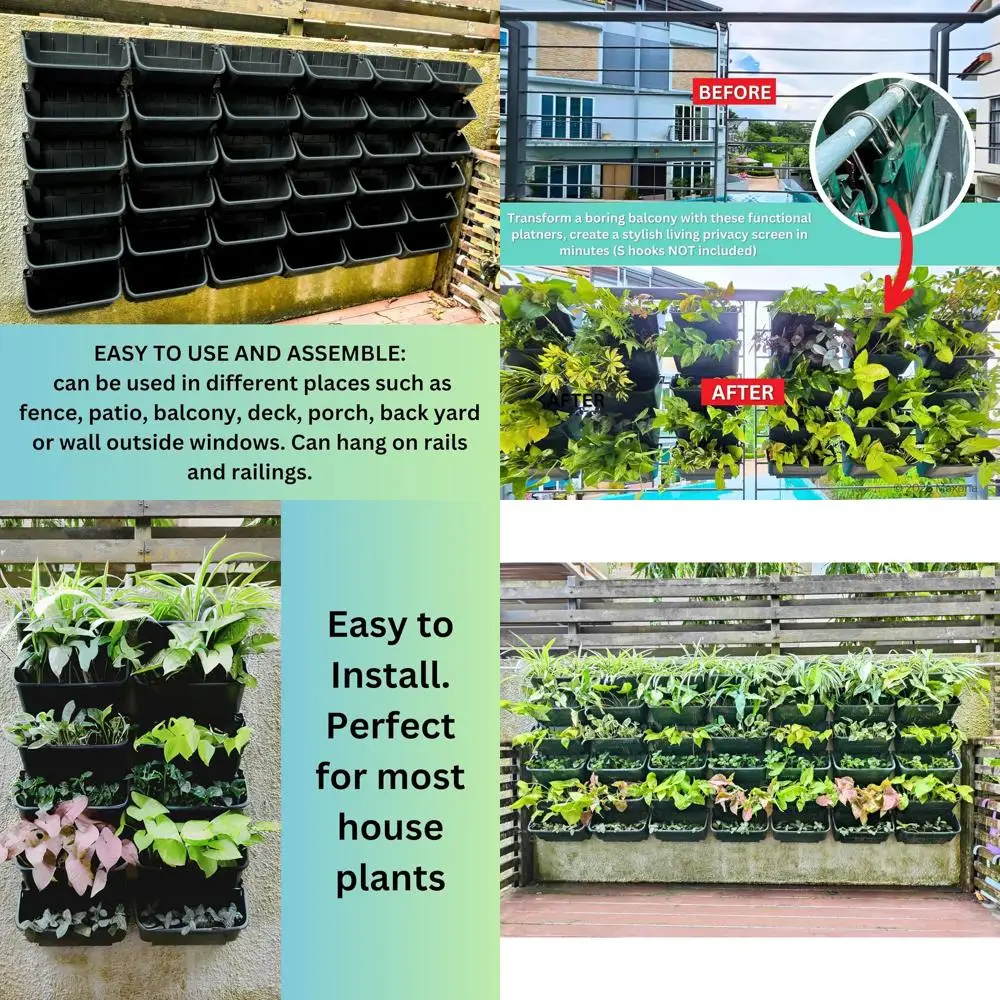 

Кашпо Maxona Black Color Veal, 16 шт., 13 дюймов, настенное или для патио, для улицы, пластиковый горшок для дома и балкона